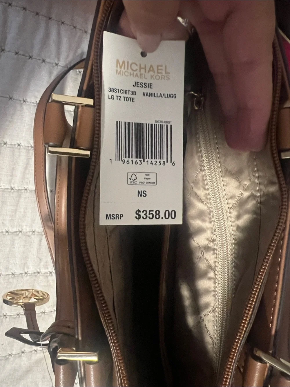 Michael Kors Vanilla Signature Logo Tote with Brown Trim